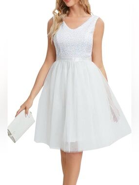 Meetjen Women's Sparkly Sequin Tulle Party Cocktail Dress
White
Large
NEW